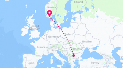 Travel route between Bulgaria and Norway